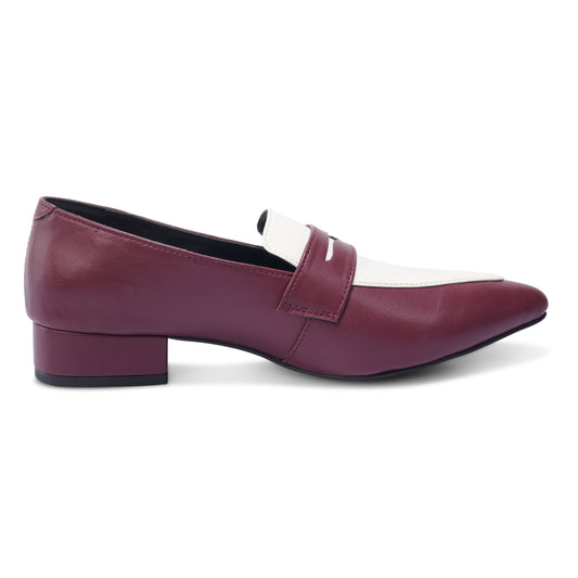 Clevia Two-Tone Classic Penny Loafer ( Maroon & White )