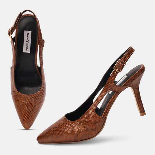 Tan Snake - Textured Slingback High Heel