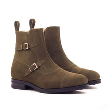 Load image into Gallery viewer, Olive Suede Leather Octavian Buckle Boot
