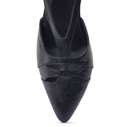 Alvia Serpentine Black Mamba Slingback Block Heel