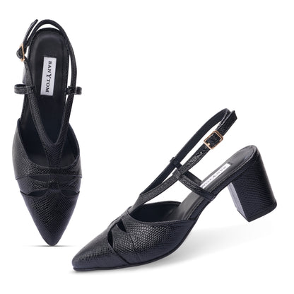 Alvia Serpentine Black Mamba Slingback Block Heel
