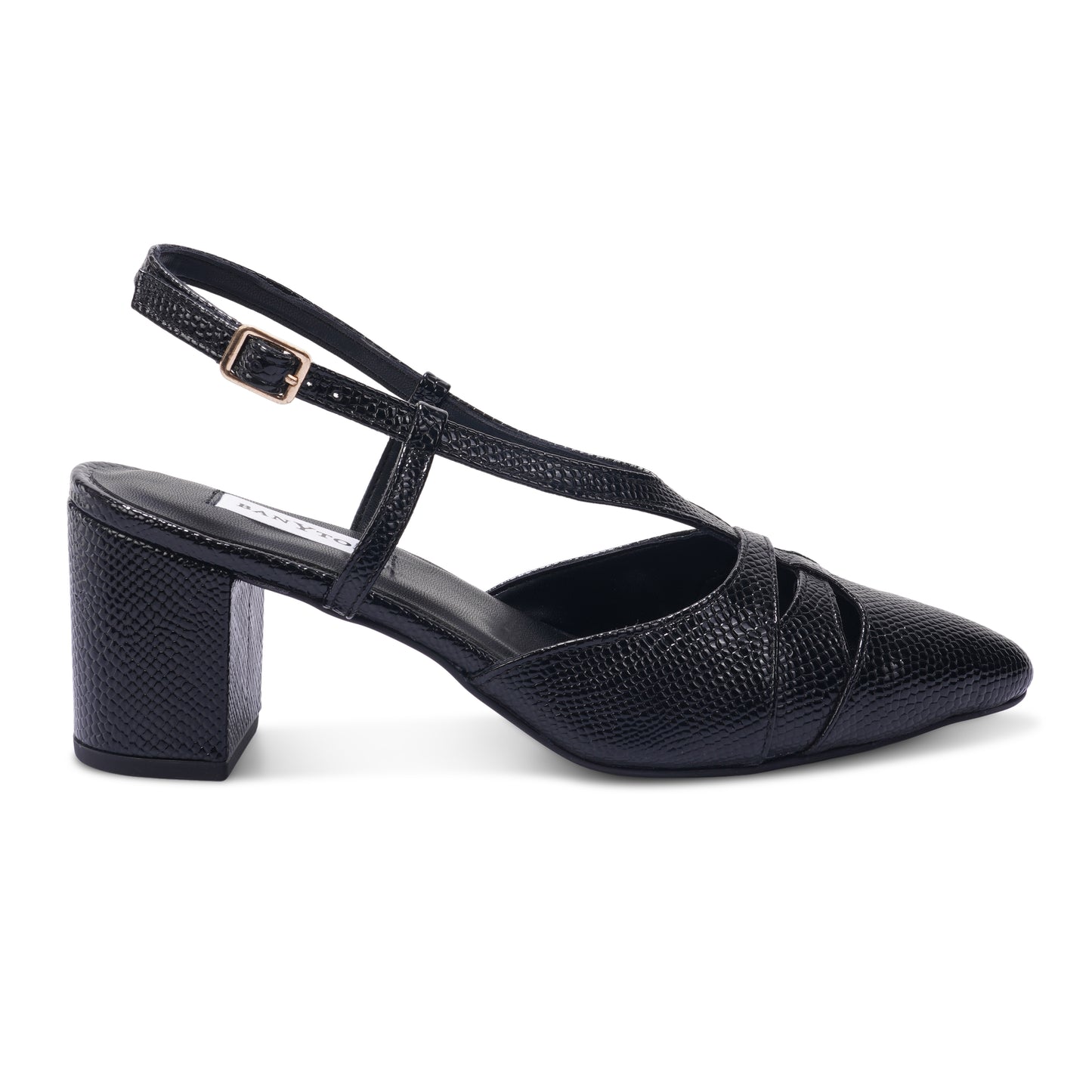 Alvia Serpentine Black Mamba Slingback Block Heel
