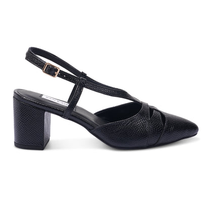 Alvia Serpentine Black Mamba Slingback Block Heel