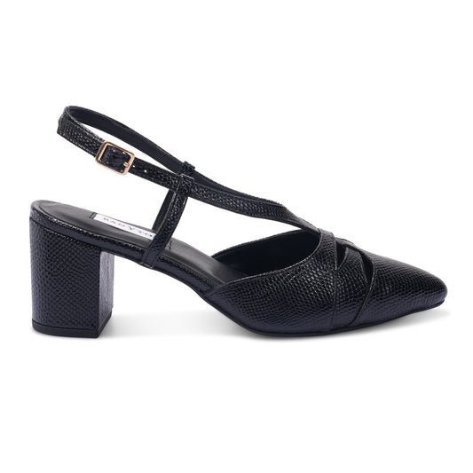 Alvia Serpentine Black Mamba Slingback Block Heel