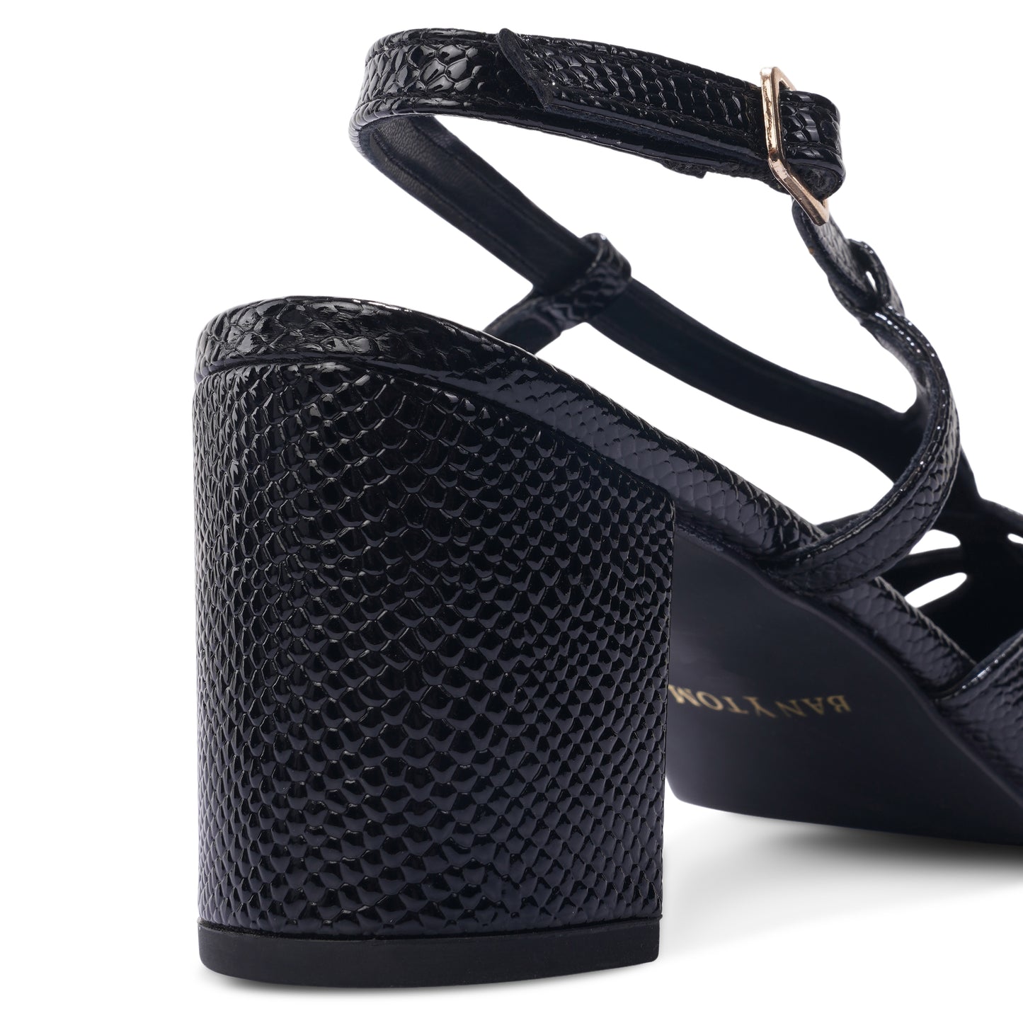 Alvia Serpentine Black Mamba Slingback Block Heel