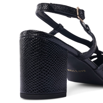 Alvia Serpentine Black Mamba Slingback Block Heel