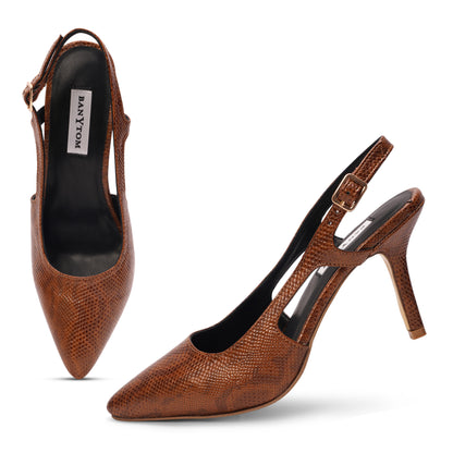 The Mamba Signature Slingback Stilettos - Tan