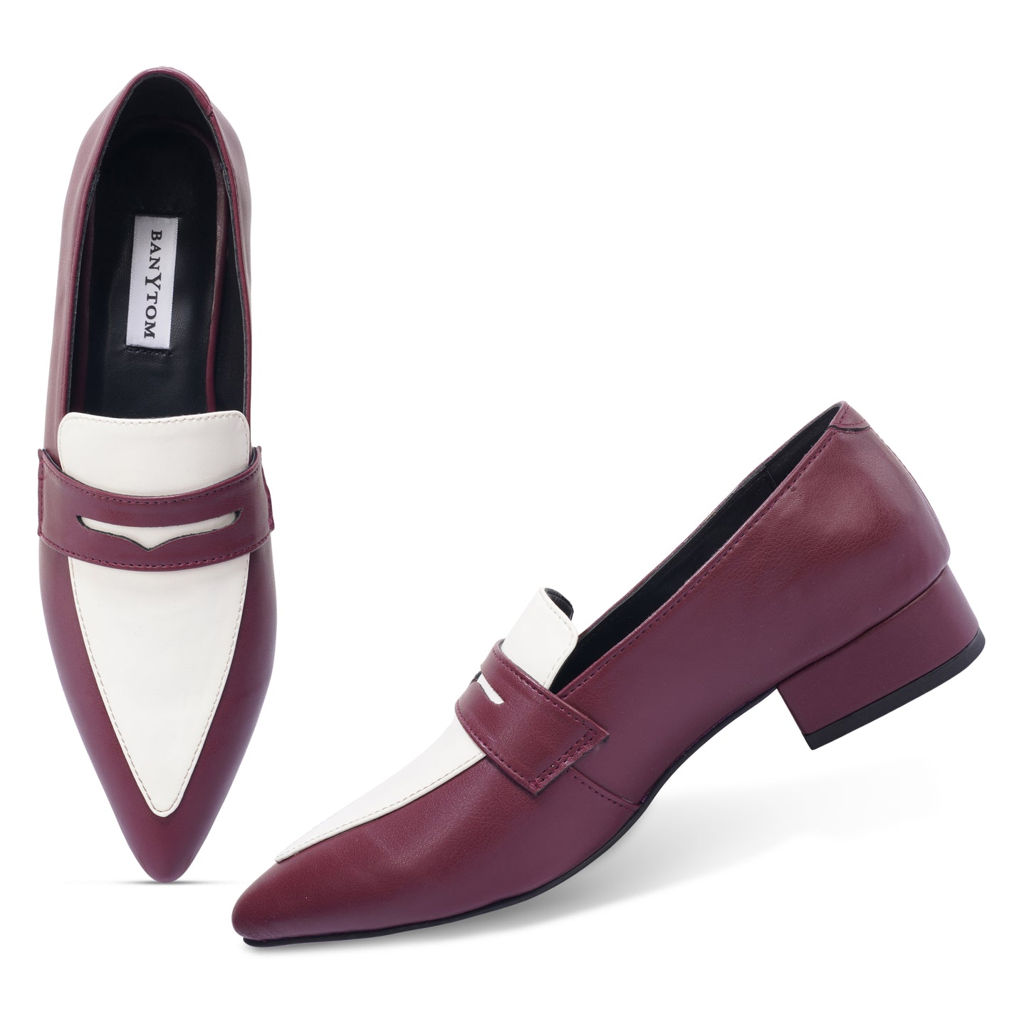 Clevia Two-Tone Classic Penny Loafer ( Maroon & White )