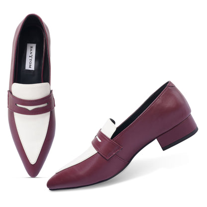 Clevia Two-Tone Classic Penny Loafer ( Maroon & White )