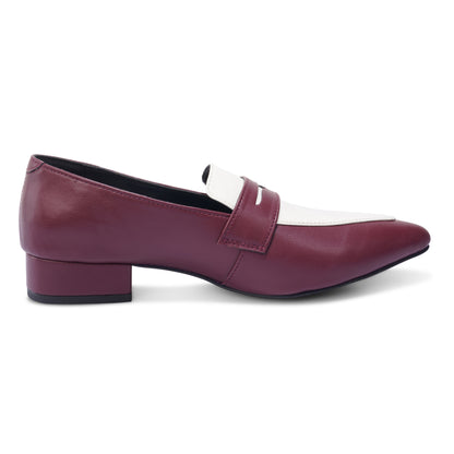 Clevia Two-Tone Classic Penny Loafer ( Maroon & White )