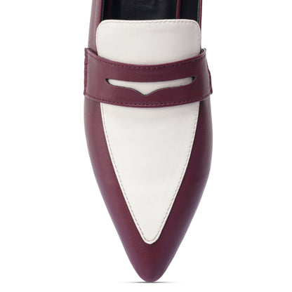 Clevia Two-Tone Classic Penny Loafer ( Maroon & White )