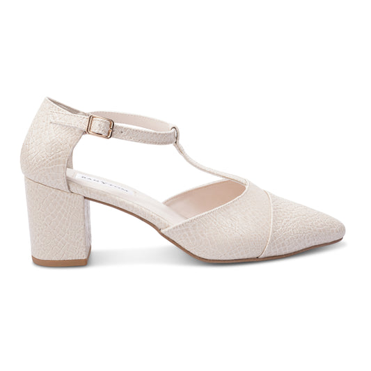 Cly Serpentine Ivory T-Strap Block Heel