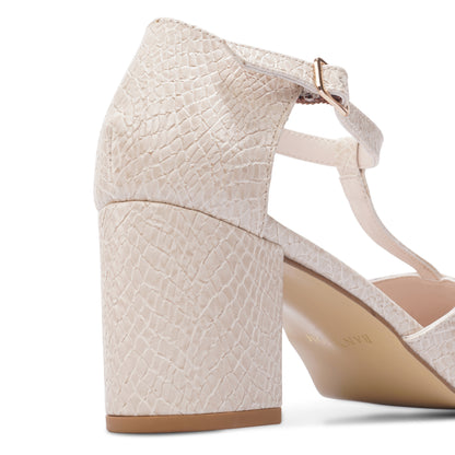 Cly Serpentine Ivory T-Strap Block Heel