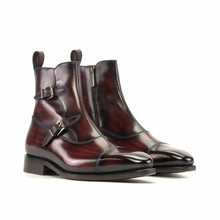 Load image into Gallery viewer, Hand-painted Burgundy Wood touch Leather Octavian Buckle boot
