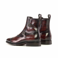 Load image into Gallery viewer, Hand-painted Burgundy Wood touch Leather Octavian Buckle boot
