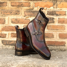 Load image into Gallery viewer, Hand-painted Burgundy Wood touch Leather Octavian Buckle boot
