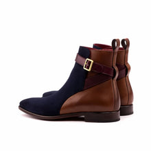 Load image into Gallery viewer, Navy Suede Cognac Leather Jodhpuri boot
