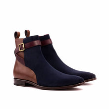 Load image into Gallery viewer, Navy Suede Cognac Leather Jodhpuri boot
