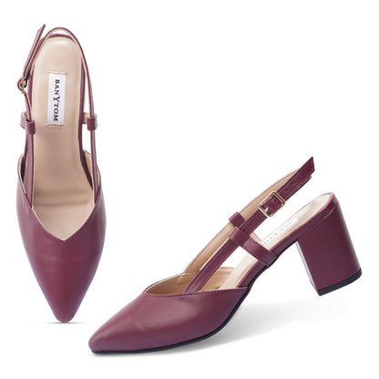 Silva Slingback Block Heel - Pointed Classic Maroon