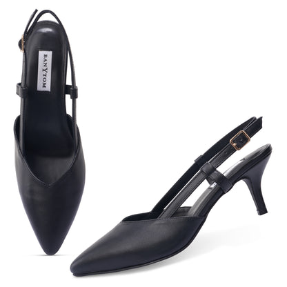 Silva Slingback Stilettos - Pointed Classic Black