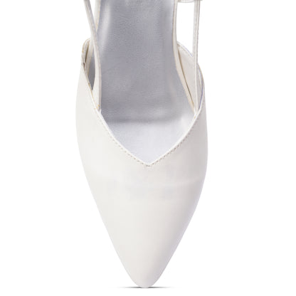 Silva Slingback Block Heel - Pointed Classic Ivory White