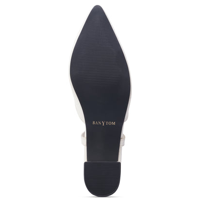 Silva Slingback Block Heel - Pointed Classic Ivory White