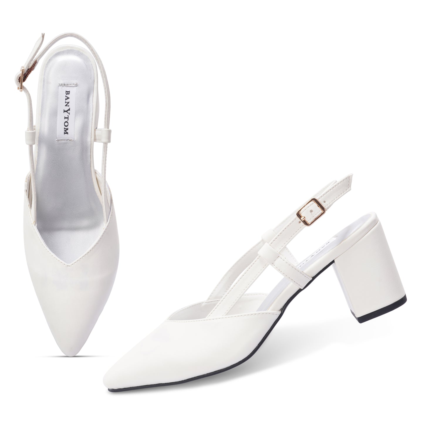 Silva Slingback Block Heel - Pointed Classic Ivory White