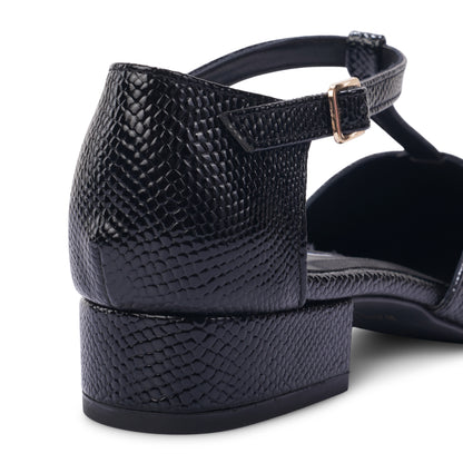 Stella Mamba T-Strap Block heel- Midnight Black