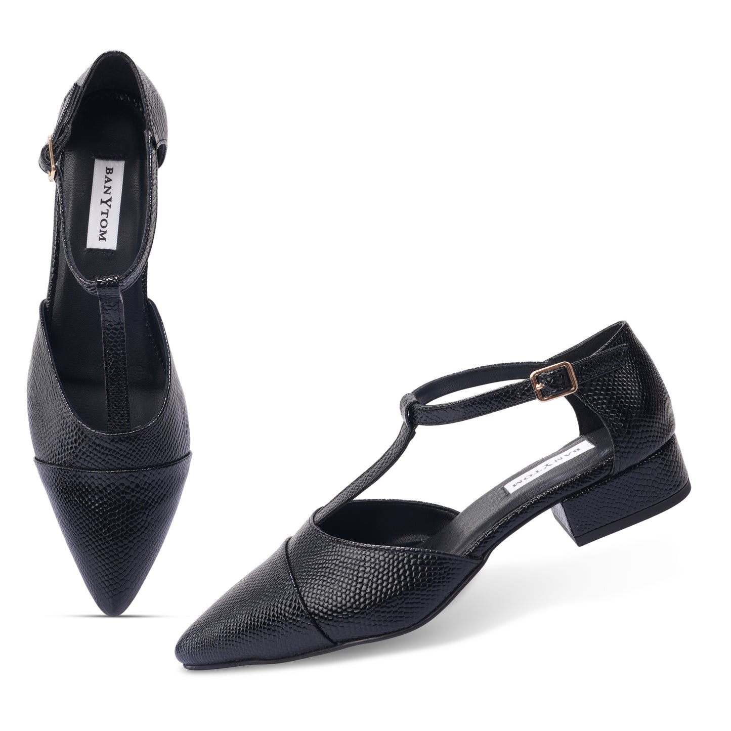 Stella Mamba T-Strap Block heel- Midnight Black