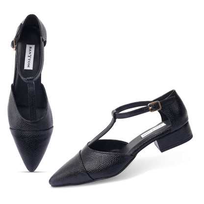 Stella Mamba T-Strap Block heel- Midnight Black