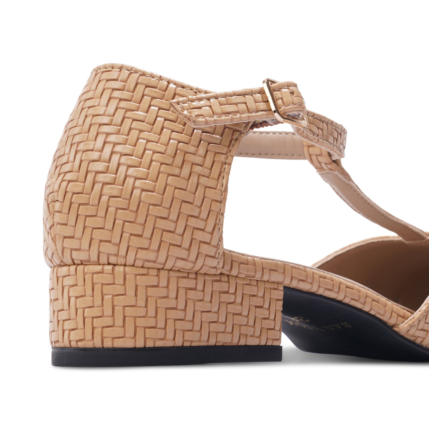 Stella T-Strap Basket Weave Block heel- Nude Tone