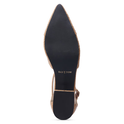 Stella T-Strap Basket Weave Block heel- Nude Tone