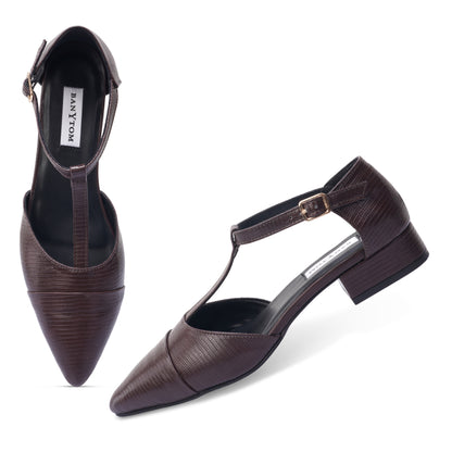 Stella T-Strap Block heel- Dark Brown