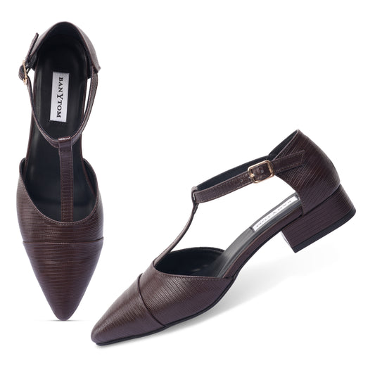 Stella T-Strap Block heel- Dark Brown