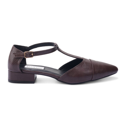 Stella T-Strap Block heel- Dark Brown