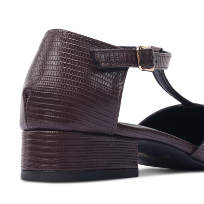 Stella T-Strap Block heel- Dark Brown