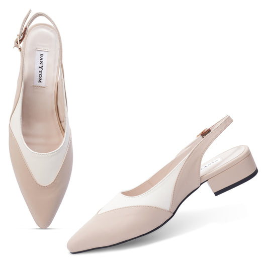 The Luxe Tow-Tone Slingback Flats - Beige & Ivory