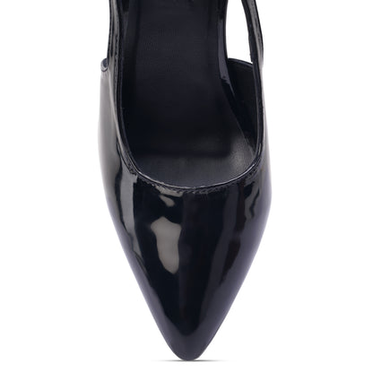 The Signature Patent Slingback Block Heels - Glossy Black