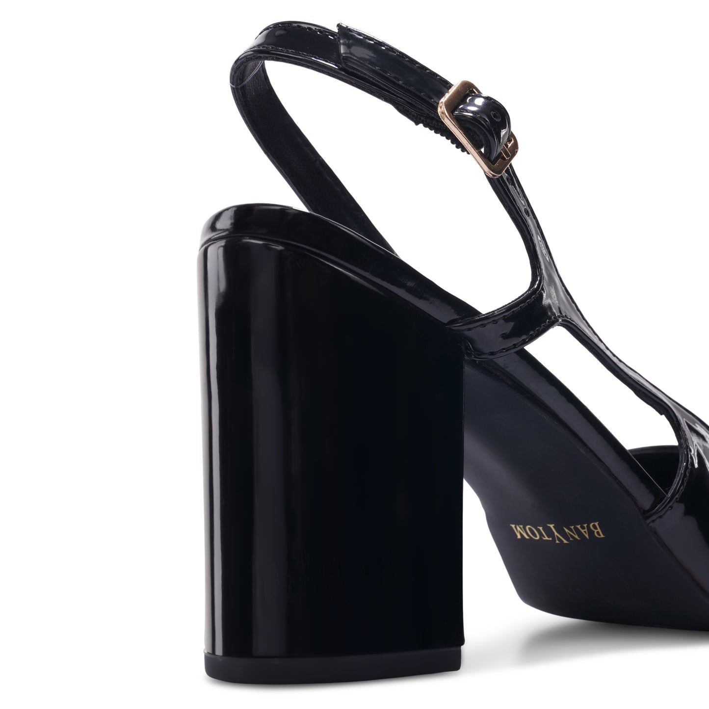 The Signature Patent Slingback Block Heels - Glossy Black
