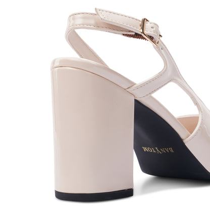 The Signature Patent Slingback Block Heels - Ivory