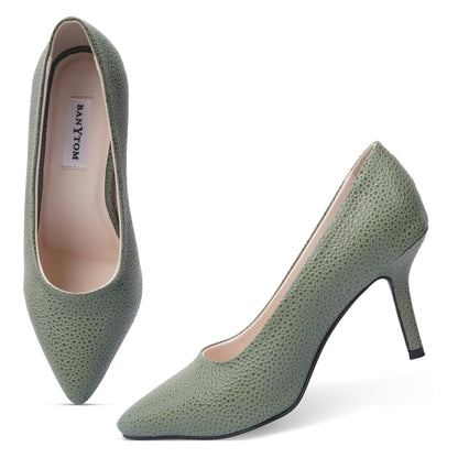 Velour Premium Bubble Texture Stilettos Pumps- Olive Green