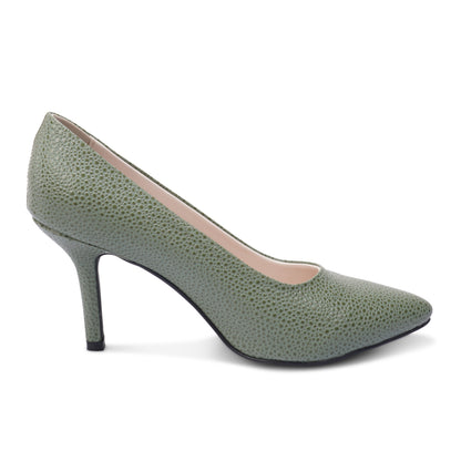 Velour Premium Bubble Texture Stilettos Pumps- Olive Green
