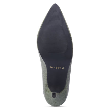 Velour Premium Bubble Texture Stilettos Pumps- Olive Green