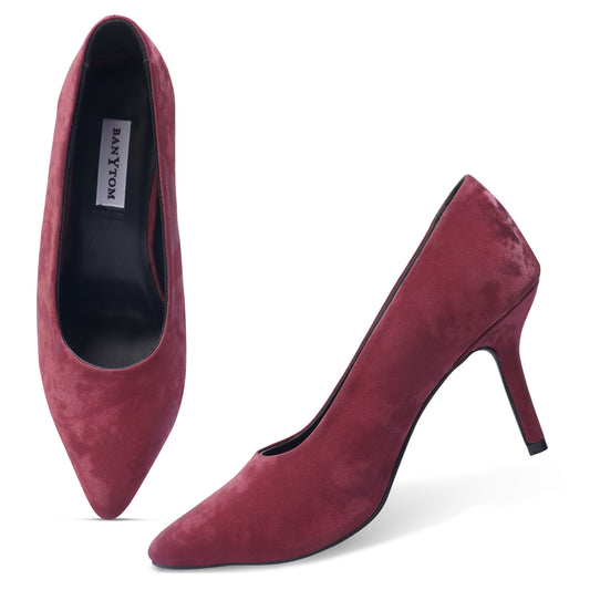 Velour Premium Velvet Stilettos Pumps Bold Maroon
