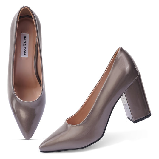 Vetllo Glossy Patent Block Heel Pumps - Metallic Glow