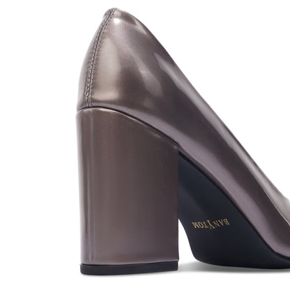 Vetllo Glossy Patent Block Heel Pumps - Metallic Glow