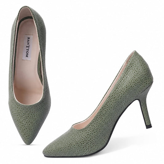 Velour Premium Bubble Texture Stilettos Pumps- Olive Green